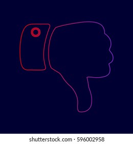 Hand sign illustration. Vector. Line icon with gradient from red to violet colors on dark blue background.