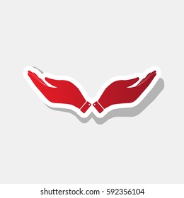 Hand sign illustration. Vector. New year reddish icon with outside stroke and gray shadow on light gray background.