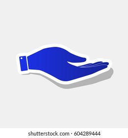 Hand sign illustration. Vector. New year bluish icon with outside stroke and gray shadow on light gray background.