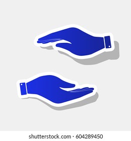 Hand sign illustration. Vector. New year bluish icon with outside stroke and gray shadow on light gray background.