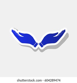 Hand sign illustration. Vector. New year bluish icon with outside stroke and gray shadow on light gray background.