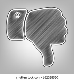 Hand sign illustration. Vector. Pencil sketch imitation. Dark gray scribble icon with dark gray outer contour at gray background.