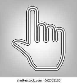 Hand sign illustration. Vector. Pencil sketch imitation. Dark gray scribble icon with dark gray outer contour at gray background.
