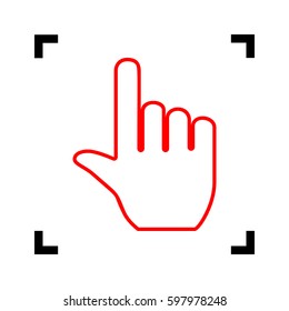 Hand sign illustration. Vector. Red icon inside black focus corners on white background. Isolated.