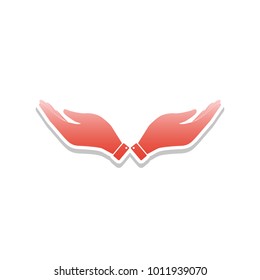 Hand sign illustration. Vector. Reddish icon with white and gray shadow on white background. Isolated.