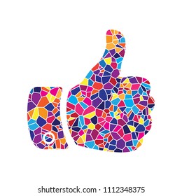 Hand sign illustration. Vector. Stained glass icon on white background. Colorful polygons. Isolated.