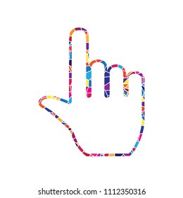 Hand sign illustration. Vector. Stained glass icon on white background. Colorful polygons. Isolated.