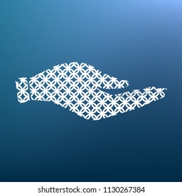 Hand sign illustration. Vector. White textured icon at lapis lazuli gradient background.