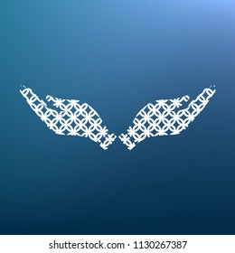 Hand sign illustration. Vector. White textured icon at lapis lazuli gradient background.