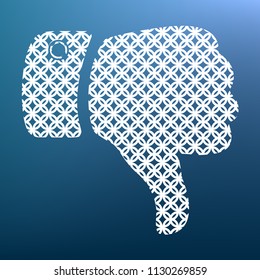 Hand sign illustration. Vector. White textured icon at lapis lazuli gradient background.