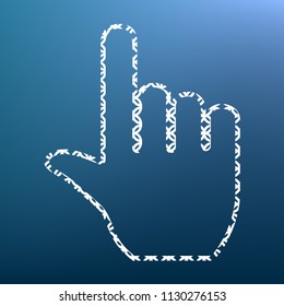 Hand sign illustration. Vector. White textured icon at lapis lazuli gradient background.