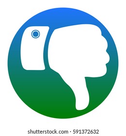 Hand sign illustration. Vector. White icon in bluish circle on white background. Isolated.