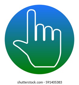 Hand sign illustration. Vector. White icon in bluish circle on white background. Isolated.