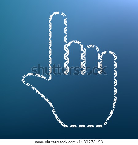 Hand sign illustration. Vector. White textured icon at lapis lazuli gradient background.