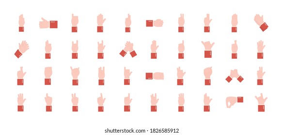 hand sign language alphabet flat style set of icons design of People help finger person and communication theme Vector illustration