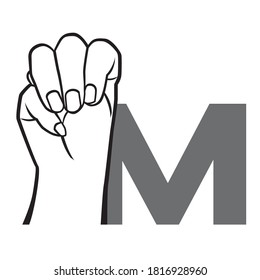 Hand sign language alphabet Letter M Vector Illustration.