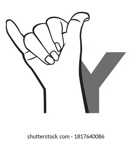 Hand sign language alphabet Letter Y Vector Illustration.