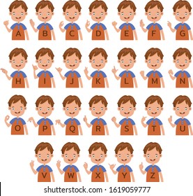 Hand sign language  collection Letter A-Z.Vector cartoon character Gestures symbols.expression Learning to communicate, sign language
