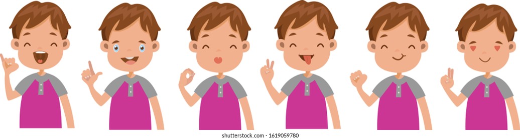 Hand sign language  collection Letter A-Z.Vector cartoon character Gestures symbols.expression Learning to communicate, sign language
