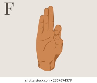 Hand Sign Language Letter F Vector. American Sign Language ASL Alphabet Vector. EPS 10 Vector