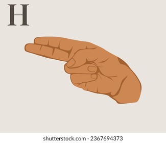 Hand Sign Language Letter H Vector. American Sign Language ASL Alphabet Vector. EPS 10 Vector