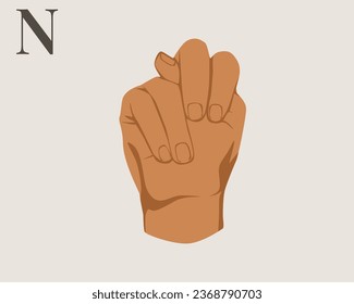 Hand Sign Language Letter N Vector. American Sign Language ASL Alphabet Vector. EPS 10 Vector