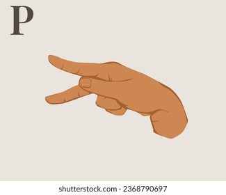 Hand Sign Language Letter P Vector. American Sign Language ASL Alphabet Vector. EPS 10 Vector