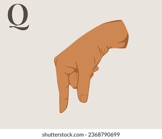 Hand Sign Language Letter Q Vector. American Sign Language ASL Alphabet Vector. EPS 10 Vector