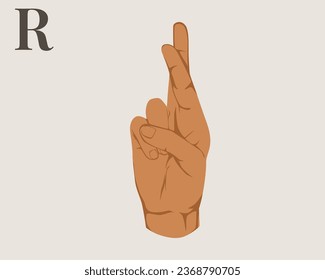 Hand Sign Language Letter R Vector. American Sign Language ASL Alphabet Vector. EPS 10 Vector