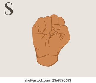 Hand Sign Language Letter S Vector. American Sign Language ASL Alphabet Vector. EPS 10 Vector