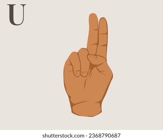 Hand Sign Language Letter U Vector. American Sign Language ASL Alphabet Vector. EPS 10 Vector