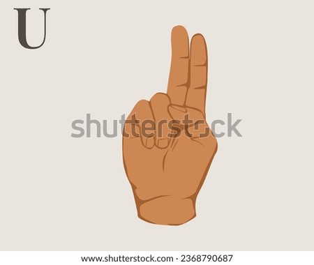 Hand Sign Language Letter U Vector. American Sign Language ASL Alphabet Vector. EPS 10 Vector