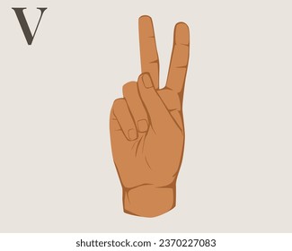 Hand Sign Language Letter V Vector. American Sign Language ASL Alphabet Vector. EPS 10 Vector