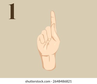 Hand Sign Language Number 1. American Sign Language Number 1. ASL. Vector EPS 10
