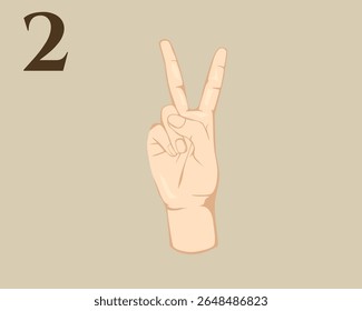 Hand Sign Language Number 2. American Sign Language Number 2. ASL. Vector EPS 10