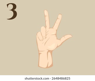 Hand Sign Language Number 3. American Sign Language Number 3. ASL. Vector EPS 10