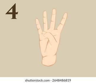 Hand Sign Language Number 4. American Sign Language Number 4. ASL. Vector EPS 10