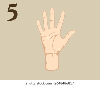 Hand Sign Language Number 5. American Sign Language Number 5. ASL. Vector EPS 10