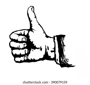 Hand sign like, encouragement, success, victory, good job. Vector engraved vintage illustration on white background.