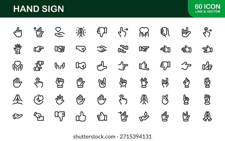 Hand Sign Line Icon Set – Modern Minimal Professional Vector Symbols for Universal Use, Clean Outline Gesture Pack for Digital and Print