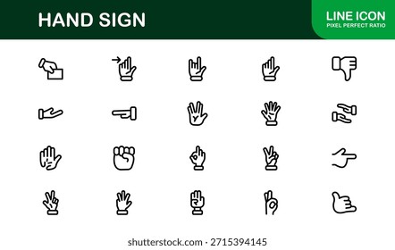Hand Sign Line Icon Set – Modern Minimal Professional Vector Symbols for Universal Use, Clean Outline Gesture Pack for Digital and Print