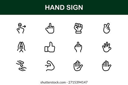 Hand Sign Line Icon Set – Modern Minimal Professional Vector Symbols for Universal Use, Clean Outline Gesture Pack for Digital and Print