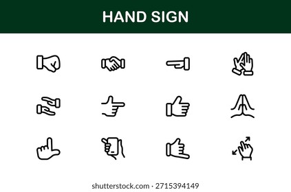 Conjunto de iconos de línea de señalización de mano: símbolos modernos de Vector de Profesional mínimo para uso universal, paquete de gestos de contorno limpio para digital e impresión