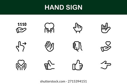 Hand Sign Line Icon Set – Modern Minimal Professional Vector Symbols for Universal Use, Clean Outline Gesture Pack for Digital and Print