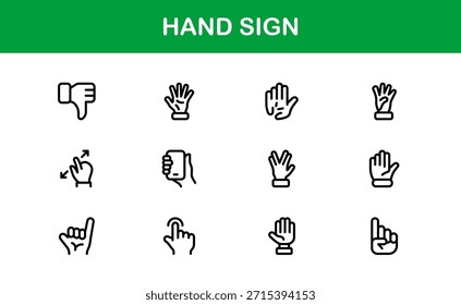 Hand Sign Line Icon Set – Modern Minimal Professional Vector Symbols for Universal Use, Clean Outline Gesture Pack for Digital and Print