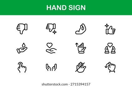 Hand Sign Line Icon Set – Modern Minimal Professional Vector Symbols for Universal Use, Clean Outline Gesture Pack for Digital and Print
