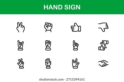 Hand Sign Line Icon Set – Modern Minimal Professional Vector Symbols for Universal Use, Clean Outline Gesture Pack for Digital and Print