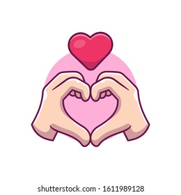 Hand Sign Love Heart Cartoon Vector Icon Illustration. People Love  Icon Concept Isolated Premium Vector. Flat Cartoon Style