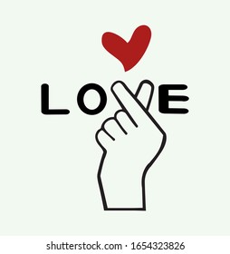 hand with sign mini heart vector with word Love 