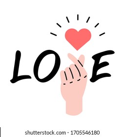 hand with sign mini heart with word Love